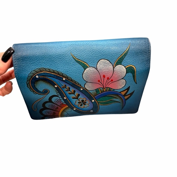 Anna by Anuschka Blue and Pink Floral Crossbody Bag - Picture 8 of 8